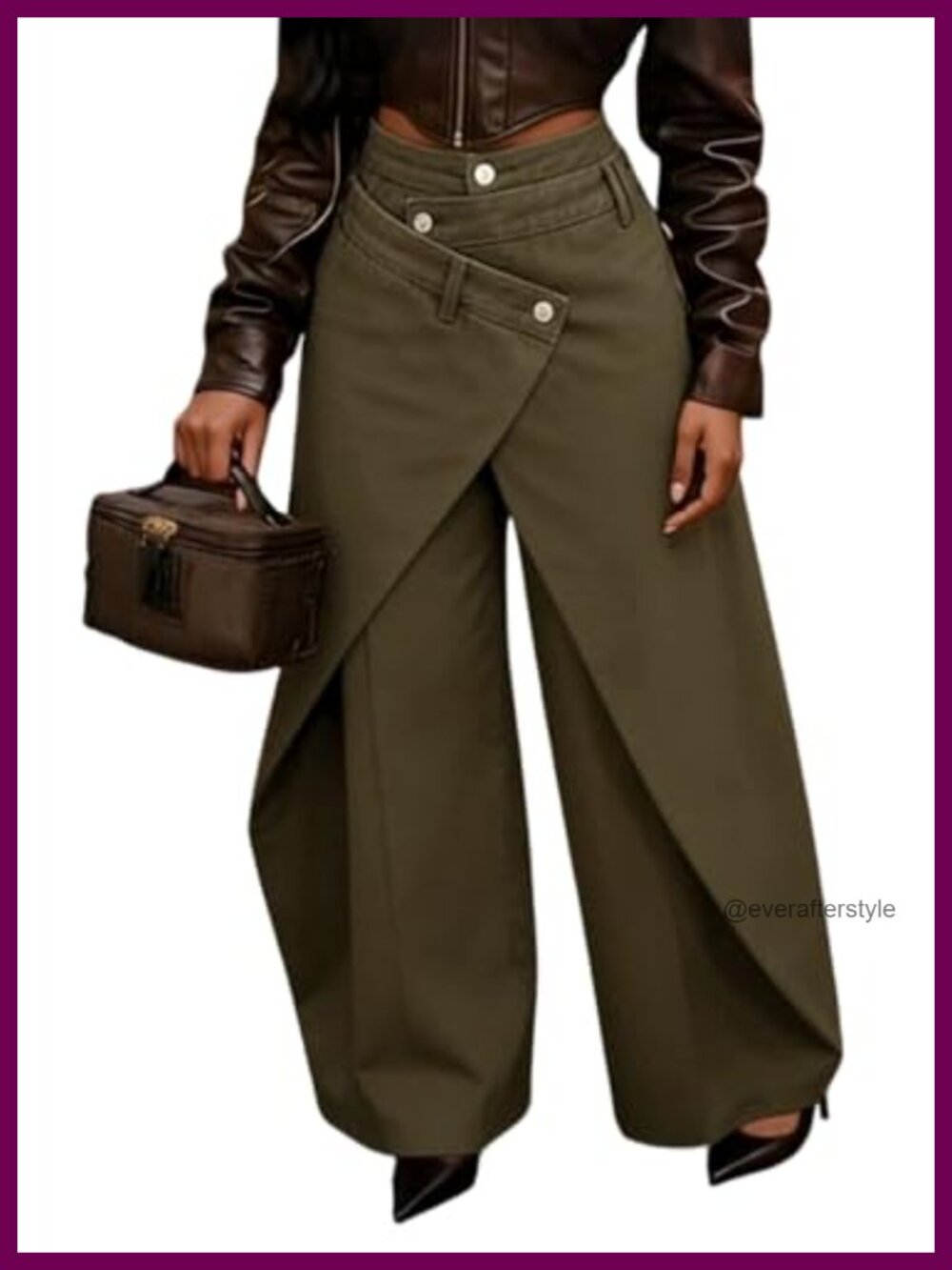 Women's High Waisted Wide Leg Asymmetrical Wrap Trousers Pants